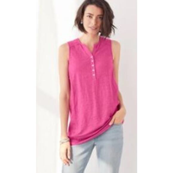 J. Jill Love Linen Women Small Magenta Pink Wide Strap 100% Linen Tank Top - Picture 1 of 6